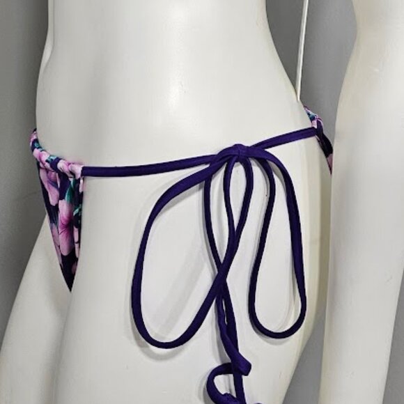 Frankies Bikinis Purple Hibiscus Tia Satin Bikini Bottom - Picture 3 of 6